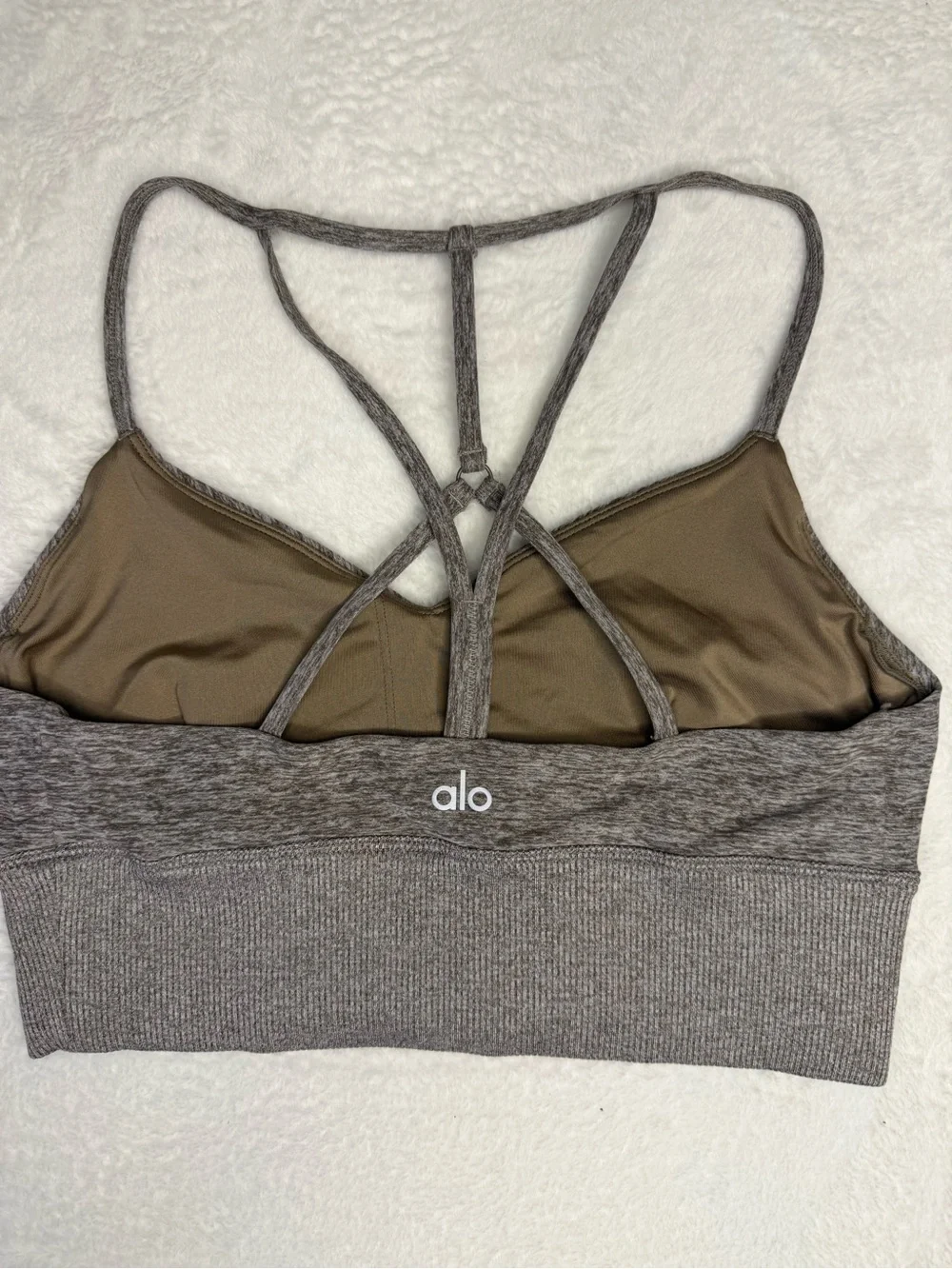 ALO Yoga Strappy Sports Bra — Olive & Heather Gray